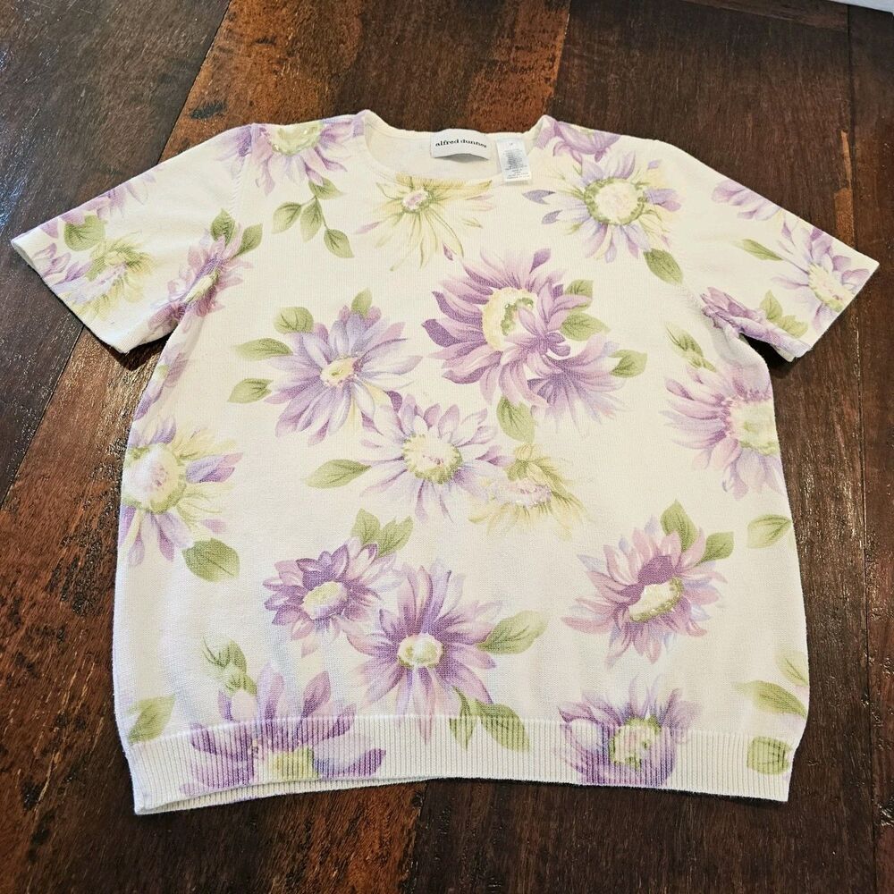 Fairycore Floral Sparkly Lighweight Short-sleeve sweater cream purple Size M